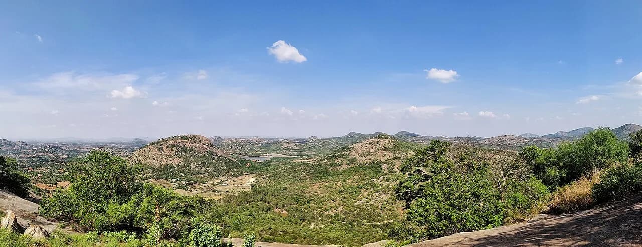 A panoramic view across the hills from Avalabetta.
